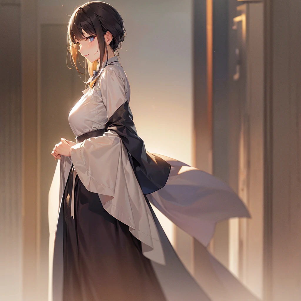 A gentle woman、Are standing、whole body、laughing