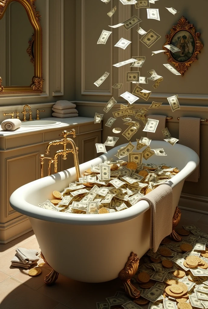money in a bathtub