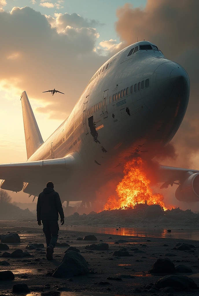 747 crashed that the whole tail and front got detached and destroyed with big smoke and fire only 1 survivor is left