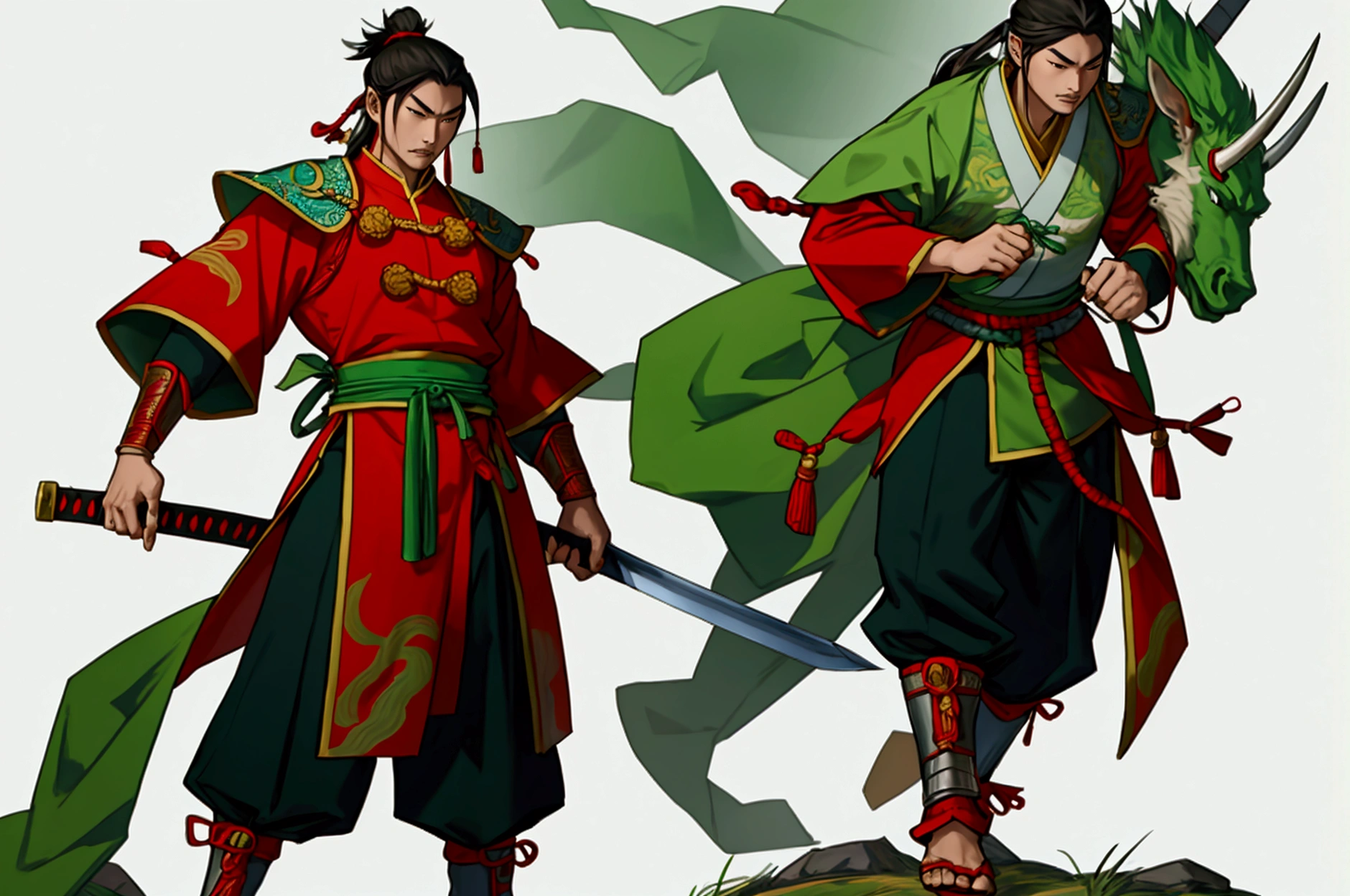Cao Cao,man,Wearing Chinese warrior costume,holding a sword,stand,Put on the green Chinese warrior shoes