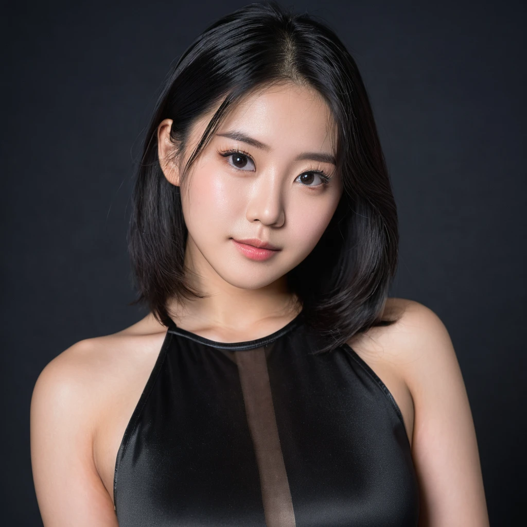 Yui, photo of age 20 year female, black shoulder length hair; (rim lighting, studio lighting), (dslr, ultra quality, film grain, Fujifilm XT3, crystal clear, 8K UHD, highly detailed glossy eyes, high detailed skin, skin pores) wear tight black bodycon dress, in office