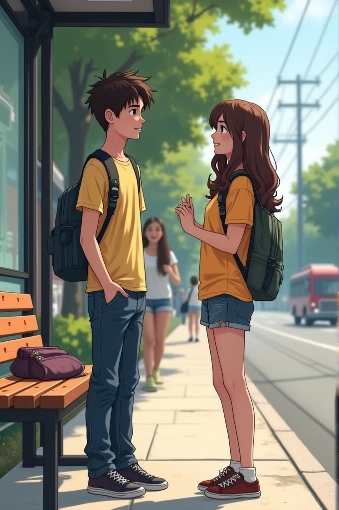 बस स्टॉप पर लड़का और लड़की**
- लड़का और लड़की बस स्टॉप पर खड़े हैं, बातचीत की शुरुआत हो रही है।