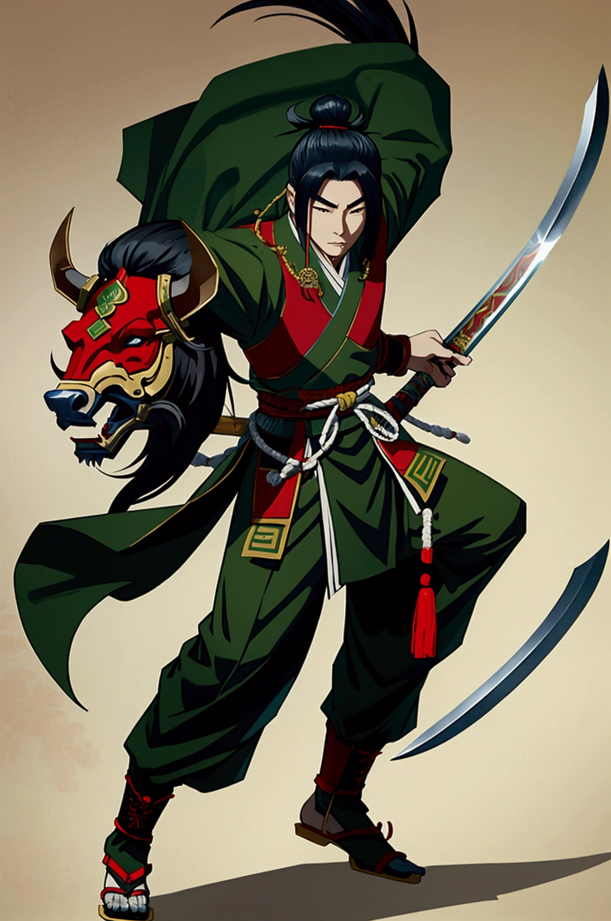 Cao Cao,man,Wearing Chinese warrior costume,holding a sword,stand,Put on the green Chinese warrior shoes