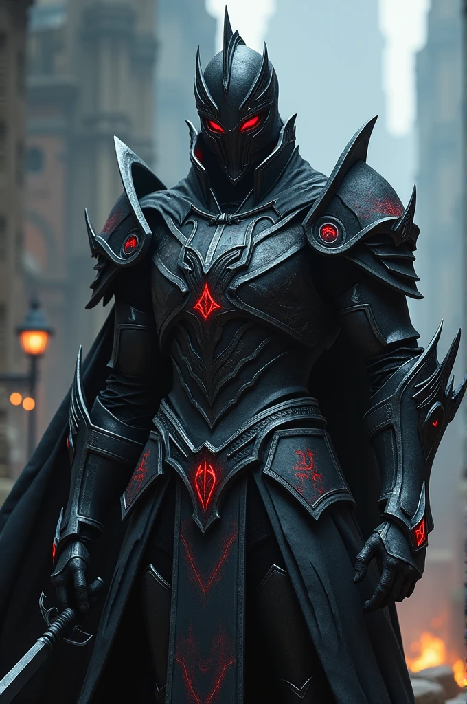 • Vexor Noctis, The Fourth Champion of Rex Umbrae
- Name: Vexor Noctis
- Rank: Bellator Tenebrarum (Champion of Shadows)
- Realm: Regnum Tenebrarum (Realm of Darkness)
- Alias:
1. Praesul Tenebrarum - High Priest of Shadows
2. Nuntius Fati - Bringer of Doom
3. Fulgur Tenebrosus - Dark Lightning
4. Princeps Umbrarum - Prince of Shadows
5. Vindex Nox - Avenger of the Night
6. Custos Regni - Guardian of the Realm
7. Venator Daemonum - Hunter of Demons
8. Bellator Caelestis - Celestial Warrior
9. Praefectus Obscura - Prefect of Darkness
10. Devorator Animarum - Devourer of Souls
• Origin and Age:
Vexor Noctis, once a noble knight of a long-forgotten kingdom, was known for his unwavering dedication and martial prowess. His transformation began when his kingdom fell to an ancient curse, plunging it into eternal darkness. Seeking vengeance, Vexor ventured into the shadowy realms where he encountered Rex Umbrae. Pledging his soul in exchange for power, he was reborn as a Champion of Shadows. This bond granted him immortality, making him an ageless, eternal sentinel of darkness.
• Appearance:
Vexor Noctis stands as a towering and imposing figure on the battlefield, a menacing presence that strikes fear into the hearts of his enemies. Clad in dark, foreboding armor and wielding the formidable Hasta Tenebris, he embodies the essence of darkness and martial prowess.
- Armor:
Vexor Noctis's armor is a masterpiece of dark craftsmanship, forged from a metal that seems to drink in the light around it. The armor is a deep, obsidian black, polished to a sinister gleam. Each piece of the armor is meticulously designed, offering both maximum protection and an intimidating aesthetic. The plates are adorned with sharp, angular patterns and runes that pulse with a faint, malevolent energy.
His breastplate is broad and thick, designed to withstand the mightiest of blows. It is adorned with spikes and jagged edges, giving him an even more fearsome appearance. Th