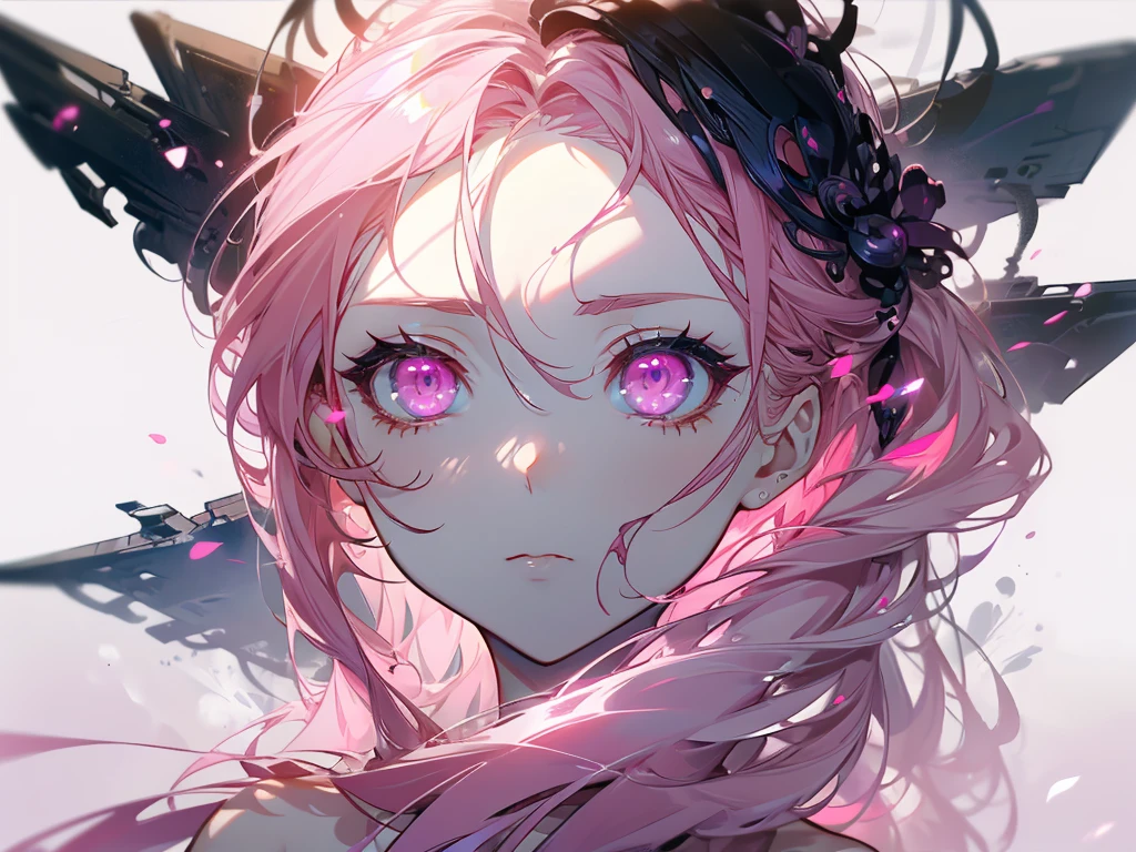 ((masterpiece, best quality)), Epic battlefield atmosphere,Delicate face,Succubus,Halo,whole body,Standing picture,Perfect body proportions,Double ponytail hairstyle,Beautiful pink eyes,Fantasy style,White background,transparent,Pornographic lingerie,Lace,NUDE