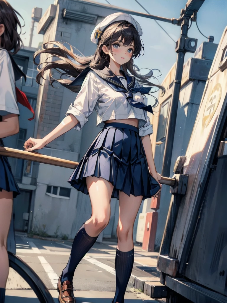 anime girl in sailor and hat outfit with a sword flying, range murata and artgerm, splash art anime , extremely detailed artgerm, sakimichan, inspired by Leng Mei, ig model | artgerm, artoria pendragon, sakimichan frank franzzeta, by Leng Mei