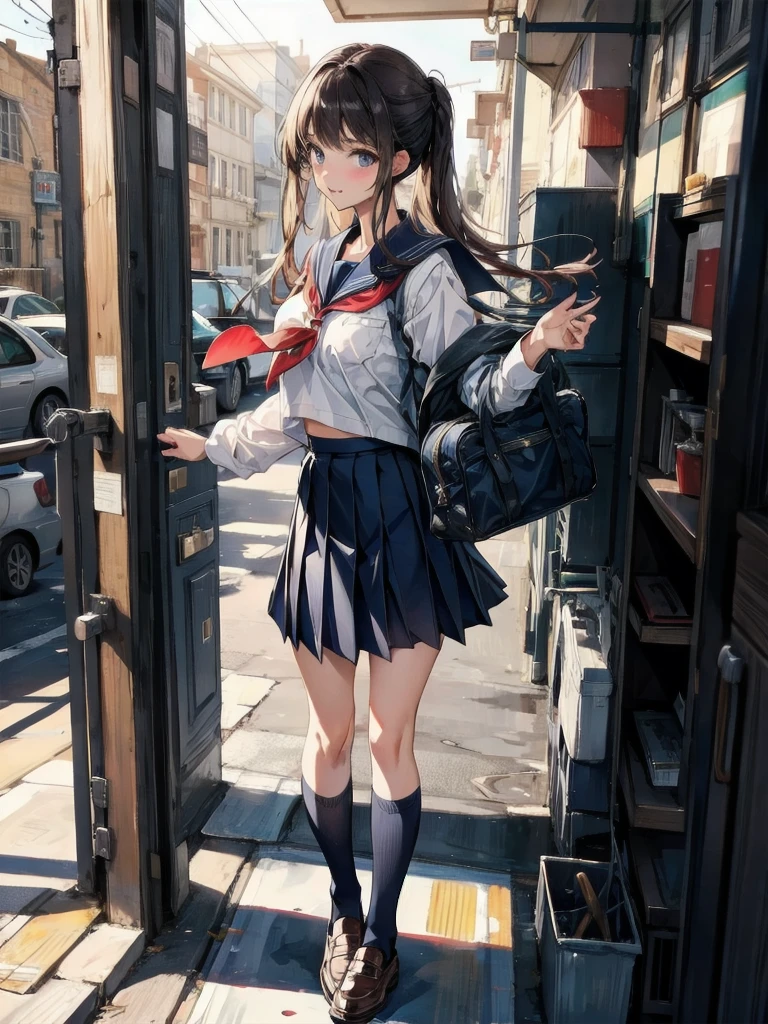 school_uniform, navy blue skirt,