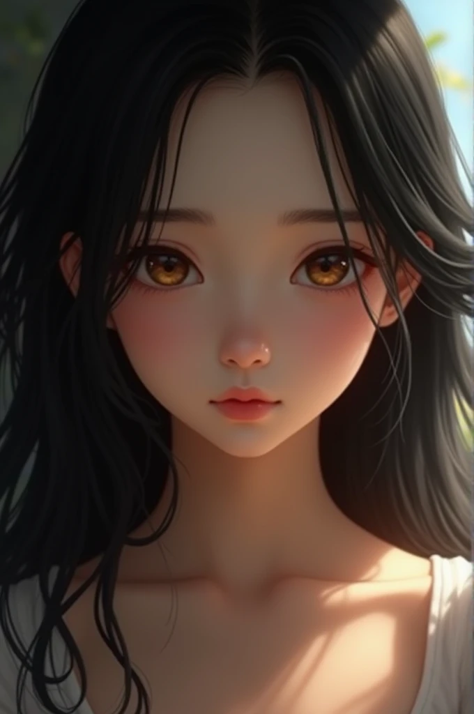 1 girl, chest up, black hair, brown eyes, beautiful
