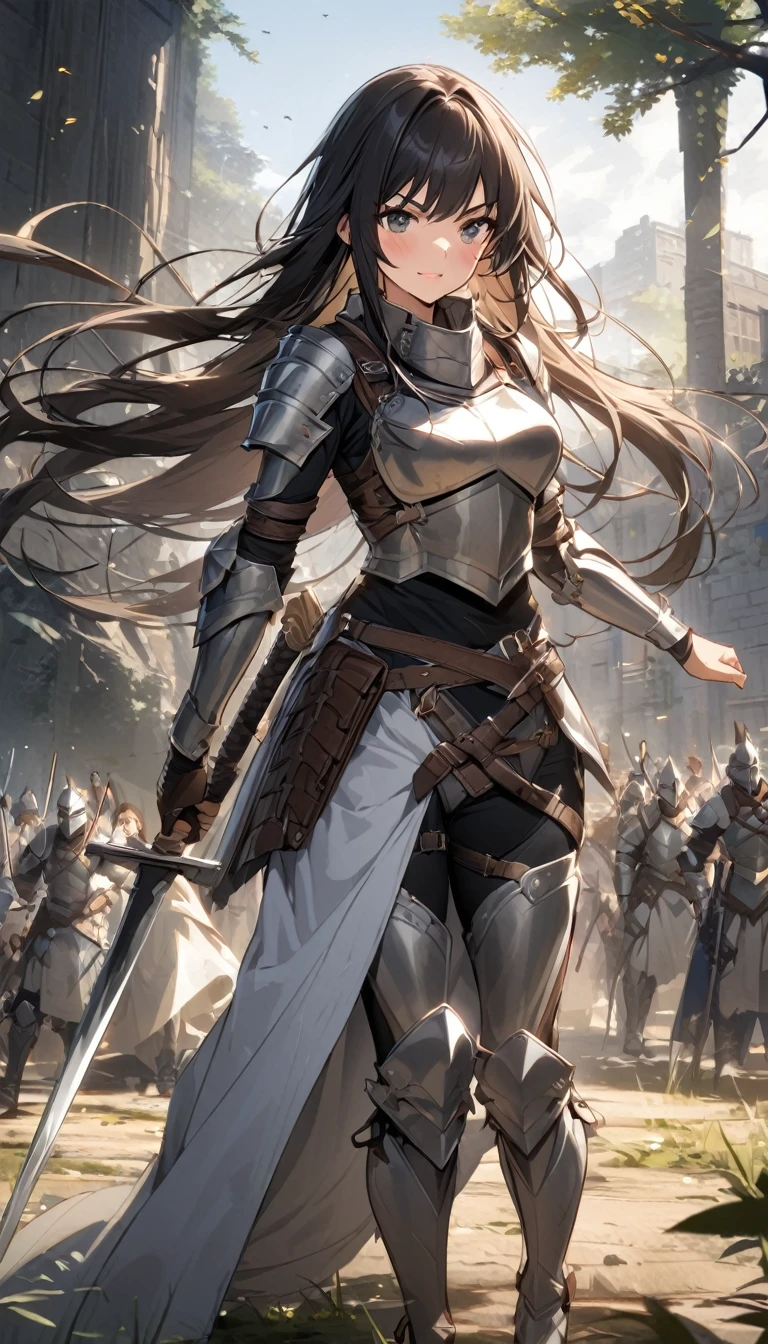 Ultra-high definition image quality、beautiful girl、Woman warrior、Female Swordsman、Light Armor、Silver boots、Long Hair、Knight&#39;s Hair Ornament、Black Hair、20-year-old、Be confident々face、Very short tight skirt、Sexy posture、wilderness、Highest quality,Big Ass、Big Breasts、Thighs、Grab the spear、Gorgeous embroidered lace panties、Joan of Arc style clothing、Wind King Barrier、Her hair is fluttering in the wind、The Sword of Promised Victory、god々Wearing a bright aura、Big Ass、Valkyrie the War Maiden、Crotch close-up、Angle from directly below、Squat with your legs apart