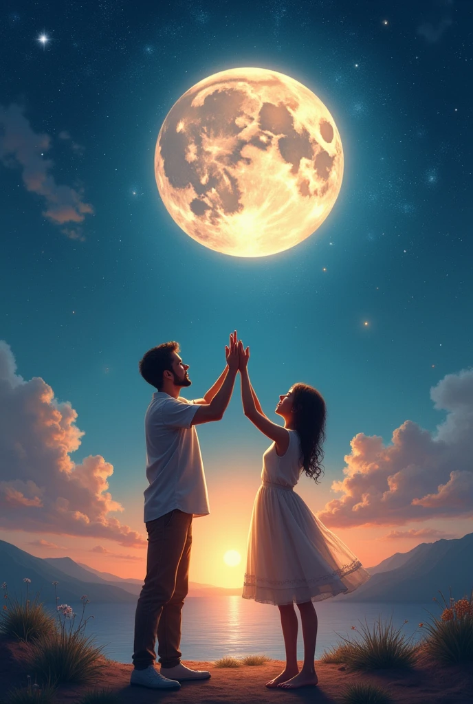 touching lives while touching moon create a drawable photo