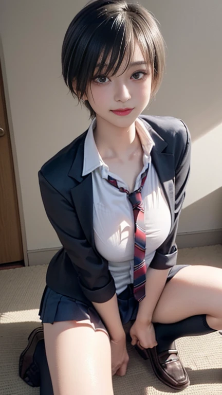 anime, estilo anime de mujer Realist, (aegyo sal: 1), 18-year-old girl, (Ball gag,Monkey bridle,Blazer Grey, like, Pleated mini skirt, socks, Private School Uniforms: 1.2), High school classroom, Beautiful details in the eyes, (Eye size: 3/4) Light on the face, ((Full body photo: 1.2)), Particularly strong light, (Excellent Eye, smile: 1.2), Glowing Skin, (((Black Hair, Bob Hair: 1.2))), (Thick thighs), Urzan-6500-v1.1: 0.2, Shy, (flash: 1.2), Browsing Caution , (Swollen), ((Seductive posture: 1.2, Charm: 1.2)), (Idle state), (sitting at a desk in the classroom: 1.2)), ((Excellent anatomy: 1.2)), ((Bright and refreshing classrooms, Blurred Background: 1.2)), Perfect Face, Beautiful, symmetrical face, (High angle shot: 1.2)s., Natural side lighting, ((8k, RAW Photos, Highest quality, masterpiece), High Resolution RAW Color Photo Professional Close-up Photo, (Realist, Photorealism: 1.37), (Highest quality), (Best Shadow), (Best illustrations), clavicle ((Big things)), ((erotic, sexy, Ultra-high resolution, 8K HD Integrated CG Wallpaper, Physical Representation, Cinema Lighting), Canon EOS R50 Camera 50mm Lens