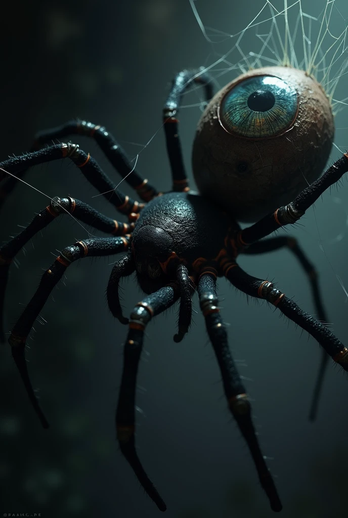 a spider coming down the web and touching the human eye