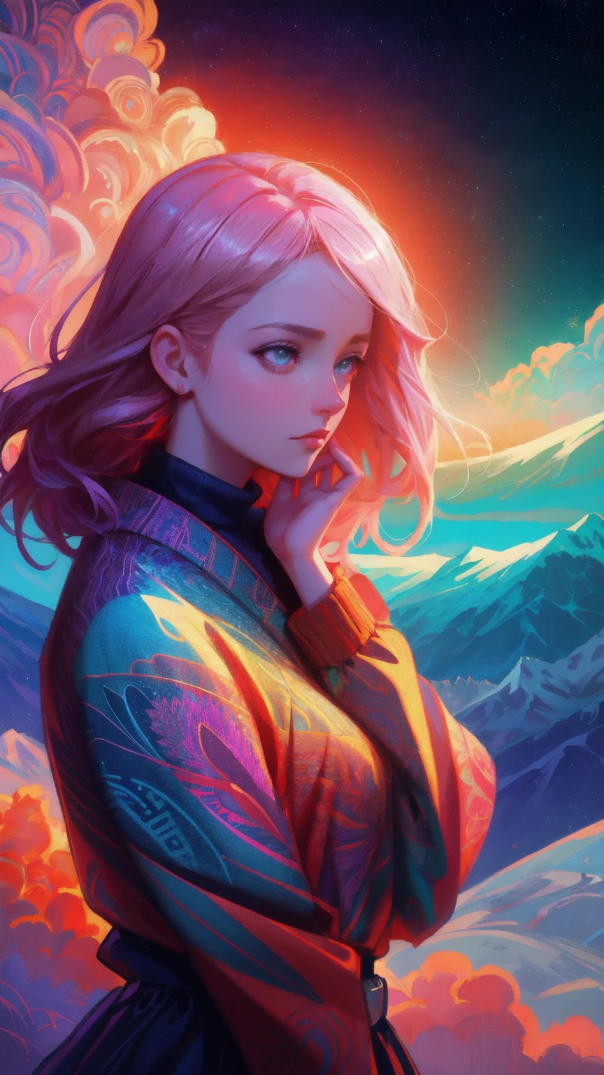  a beautiful girl reaching for a coin in the sky, looks worried and is being shaken up, symbolizing someone who is easily scared out of their investments. inspired by Cyril Rolando, dan mumford and alex grey style, in style of cyril rolando, bitcoin evil, fractal thunder dan mumford, personification of greed, by Cyril Rolando, greek myth digital painting, in the style dan mumford artwork, godrays digital painting