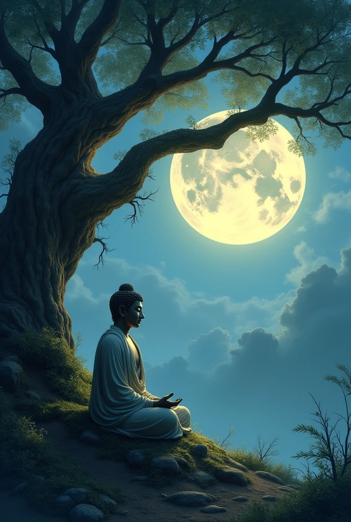 Purnima Moon takes Buddha in the tree to meditate