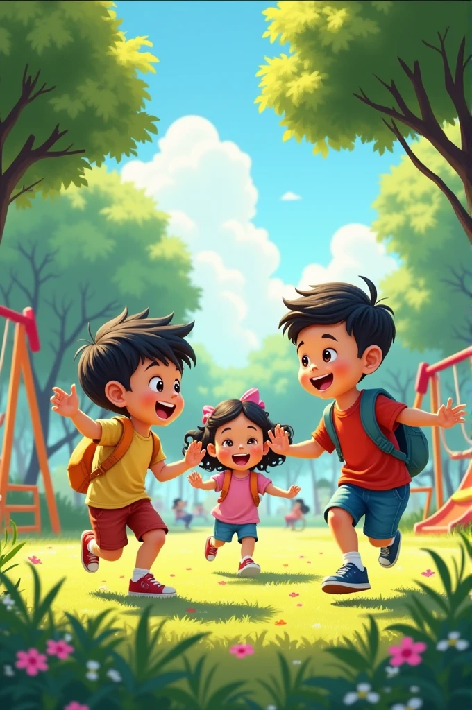 2 boys and 2 girls plying in park