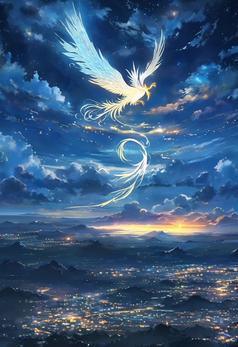 night view with clouds and a phoenix in the distance