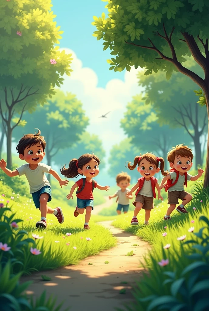 2 boys and 2 girls plying in park make the park big