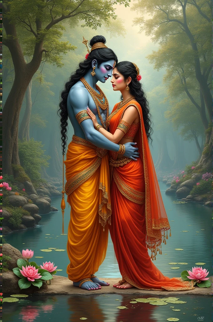 Radhakrishna stand beside a river