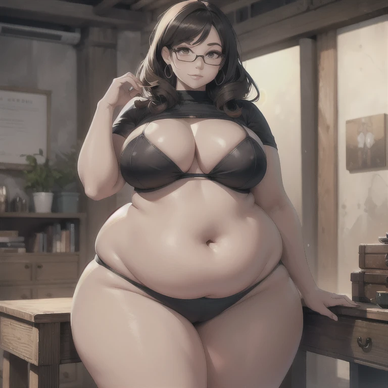best quality, high rating, 8k, high resolution, beautiful face, gorgeous, masterpiece, ((flawless)), (((high rating))), (highly detailed face), masterpiece, full resolution, highly detailed skin texture, 8k, high resolution, beautiful face, 1woman, stuffed belly, chubby, c.cu(artist), blushyspicy(artist), wide eyes, chubby, nerd girl, stuffed belly, large chubby belly, giant thighs, wide hips, glasses