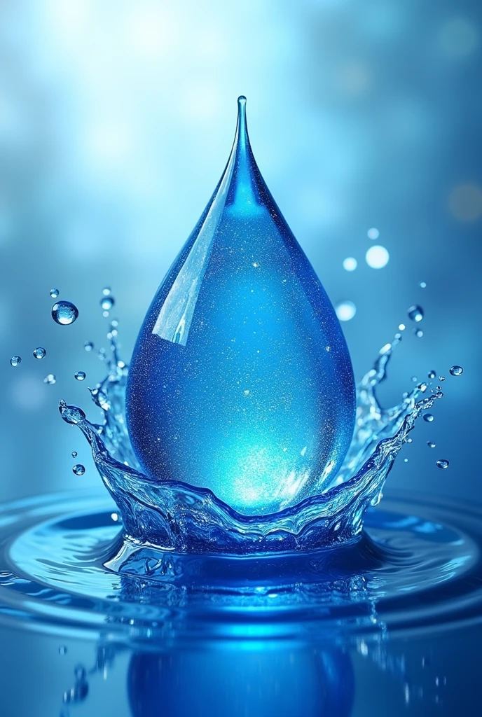 a logo with a nice design of a blue water drop, It contains mainly glitter and with elemental color at its side, about bright water