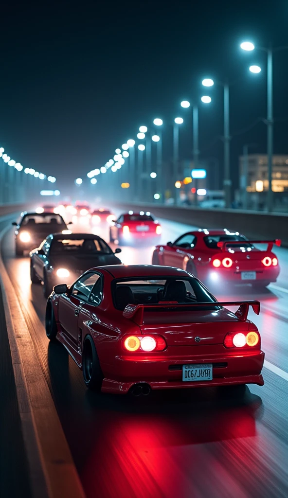 Car photography, RAW photo, Veilside Supra, toyota, VS Lancer Evolution, Mitsubishi, VS FD3, Mazda, VS civic, sling, VS GT-R, nissan, VS Impreza Sports, subaru, BREAK Nighttime Shuto Expressway Battle, Long Exposure, 