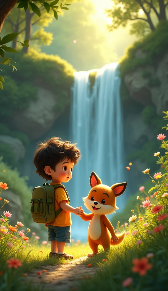 Exploring the forest
- Timmy and Ping walking hand-in-hand (or rather, hand-in-paw!), discovering a hidden waterfall.
- The two friends playing and laughing together in a sunny meadow, surrounded by vibrant wildflowers.