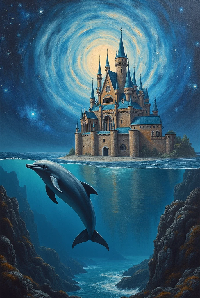 Christian Lassen-style painting　Baroque architecture　Castle　universe　Dolphin　Beauty
