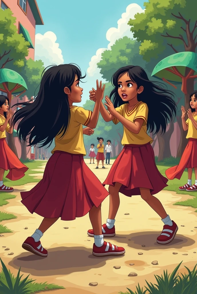 2 Indian girls fighting at school playground in pants