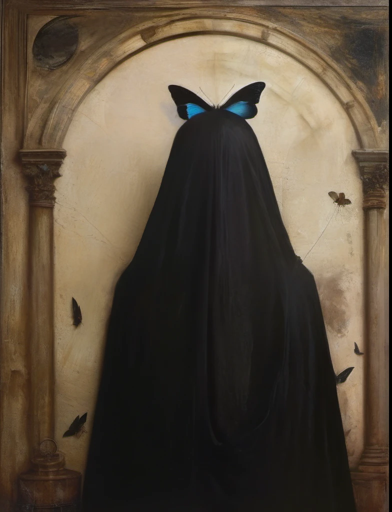 James Gurney, Surrealist art , dream-like, mysterious, Provocative, symbolic, Complex, detailed,, (Gothic but very beautiful:1.4), (masterpiece, Highest quality:1.4) , Nicola Samori Style, butterfly