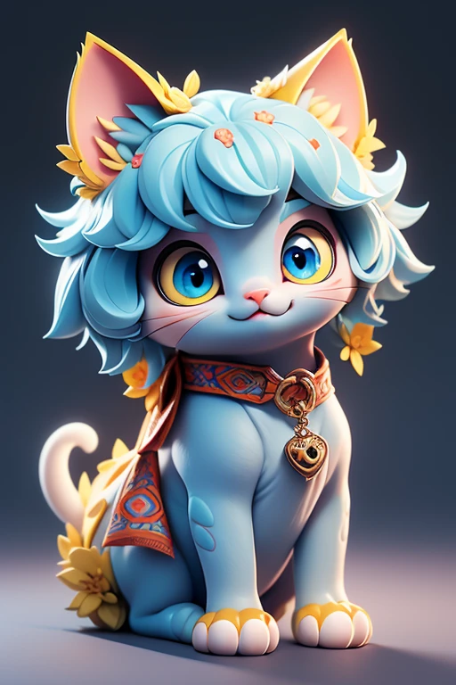 Create a picture of a newborn baby monster kitten., The image should be sharp and detailed, with beautiful colors. Exotic patterns. With arms, leg, eyes, mouth, พื้นหลังสีlegว