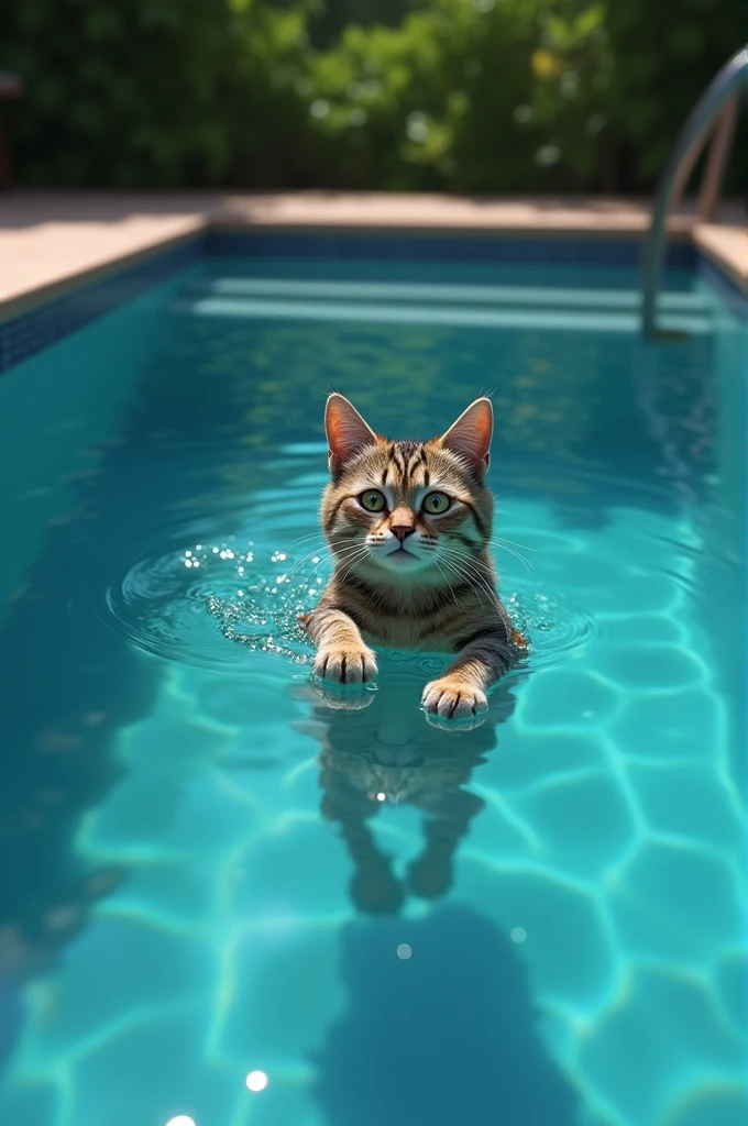 Poor cat swimming the pool