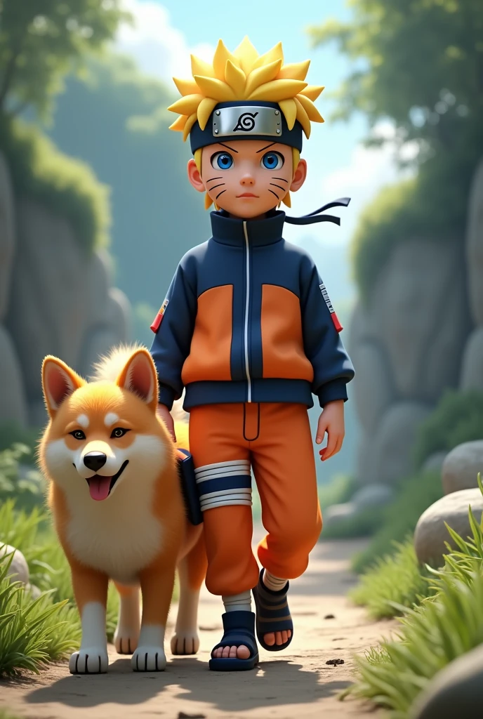(photorealism:1.2), Naruto with dog 3D