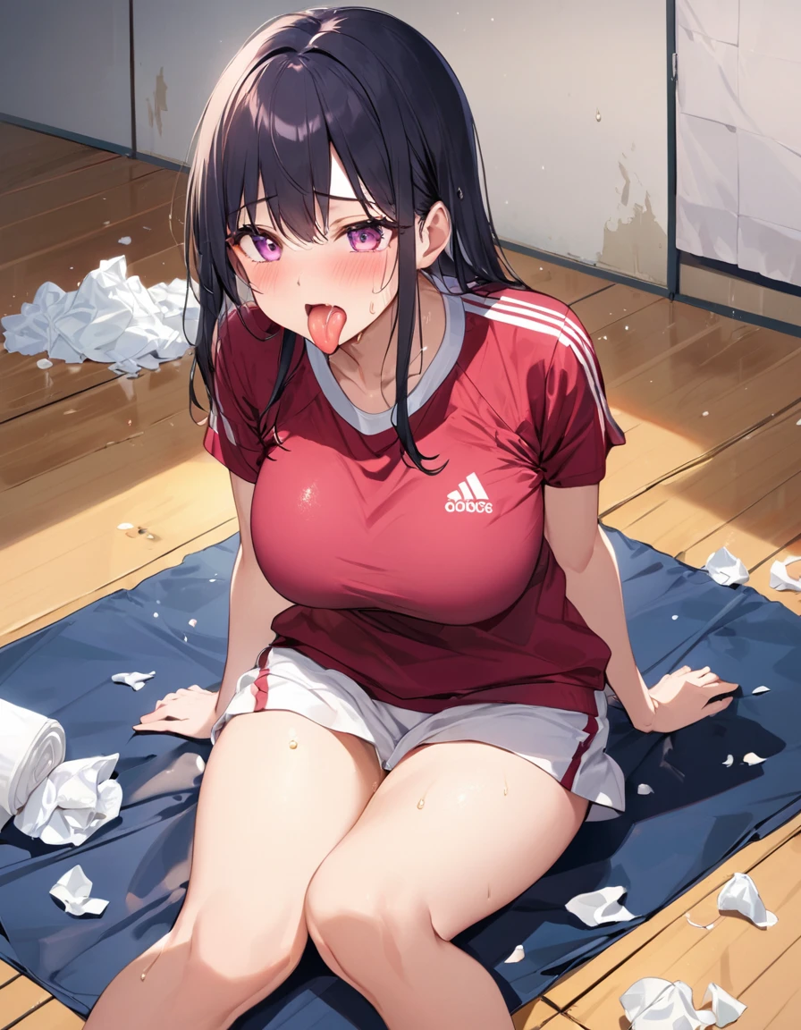 ,　tongue out,ahegao,drool,disgusted face,,taisoufukuN, gym uniform,The whole body is covered in oilで光沢感がある　とてもbeautiful girl　ベッドに横たわるbeautiful girl　Your breasts are too big　Very large breasts　Put your hands between your legs　Yogurt sauce spilled on the ground　Used tissue paper on the ground,　 Crumpled used tissue paper, Used tissue paper on the ground,　Excessive sweating on the face,Dripping sweat,Sit on the bed,　Dirty duvet　Very old gym mat ,Gymnasium Warehouse,　There are a lot of used tissues on the floor ,　Crumpled used garbage is scattered all over the place...,　Jim Matt, 　 使用済みティッシュペーパーでMessy room,　I am going to cry　Embarrassing　Dimly lit room　Hardwood Floors　Small used tissue rolls scattered around　The upper body is school&#39;Designated white gym uniform., Blue Sleeves　The bottom half is blue bloomers　Tight-fitting bloomers　high school student　Illustration Style　Anime Style　Small lips　beautiful girl　Very cute clothes　Cheeks pink　Light purple hair　Blonde long hair　super curly hair　Super long sideburns　Rubber clothing　hair band　Pearl white silk tights that become transparent when wet　White super long boots　Big eyes　Droopy eyes　Shocking Pink Rouge　Sweating profusely　　Crushed used tissue paper　The whole body is wet from rain　Steam coming out of the whole body　Steam rises across the screen.　white breath　Haa　The whole body is covered in oil　evening　Overall orange background　Sunset sunshine全身図　The whole body fits on the screen　The whole body is covered in oilで光沢感がある　Tear the used tissue paper into small pieces,　 Crumpled tissue paper, Torn tissue paper scattered on the ground,　Excessive sweating on the face,Dripping sweat,汚れたSit on the bed,　Dirty bedding　Dirty old gym mat ,Gymnasium Warehouse,　There are lots of tiny pieces of tissue paper on the floor... ,　Crumpled used garbage is scattered all over the place...,　とても汚れたJim Matt, 　 Messy room,　Scared　I am going to cry　Embarrassing　Dimly lit room　Hardwood Floors　Used tissue paper scattered around　とてもbeautiful girl　high school student　Illustration Style　Anime Style　Small lips　Frightened face　Baby Face　beautiful girl　Very cute clothes　Cheeks pink　Light purple hair　Blonde long hair　super curly hair　Super long sideburns　Rubber clothing　hair band　Pearl white silk tights that become transparent when wet　White super long boots　Big eyes　Droopy eyes　Stern expression　Shocking Pink Rouge　Sweating profusely　　Crushed used tissue paper　The whole body is wet from rain　Mucus clings to the whole body　Steam coming out of the whole body　Steam rises across the screen.　white breath　Haa　The whole body is covered in oil　evening　Overall orange background　Sunset sunshine
