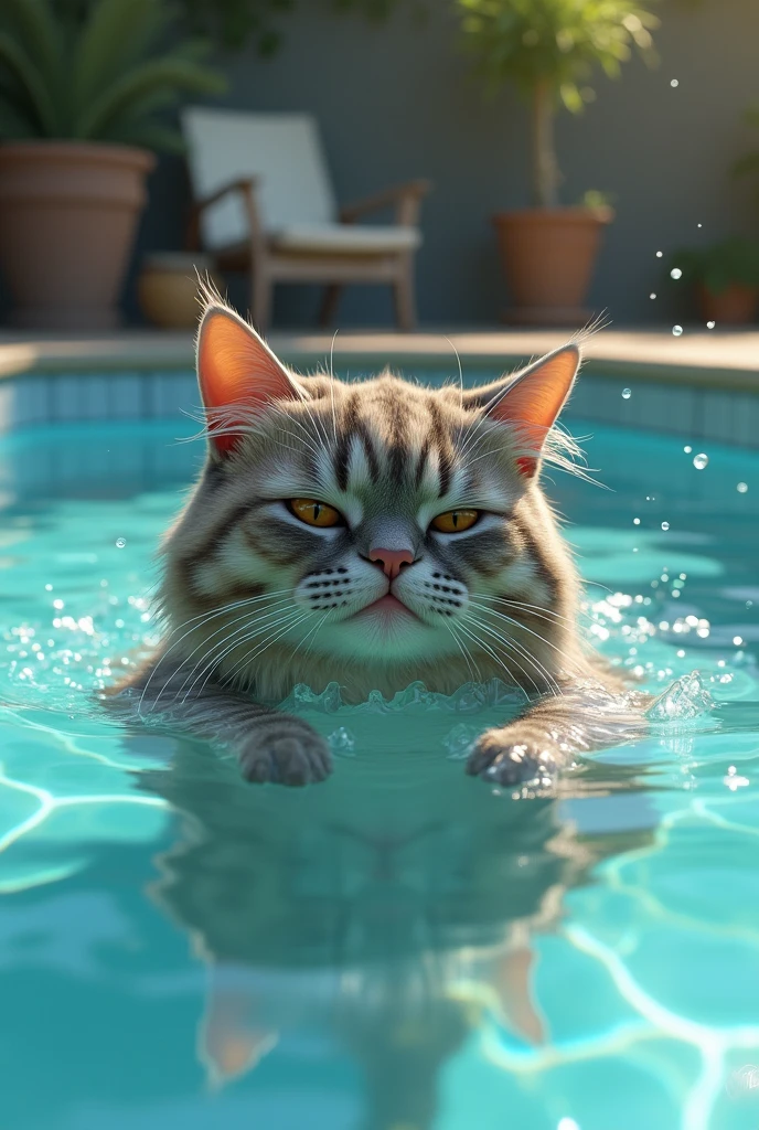 Poor cat swimming the pool