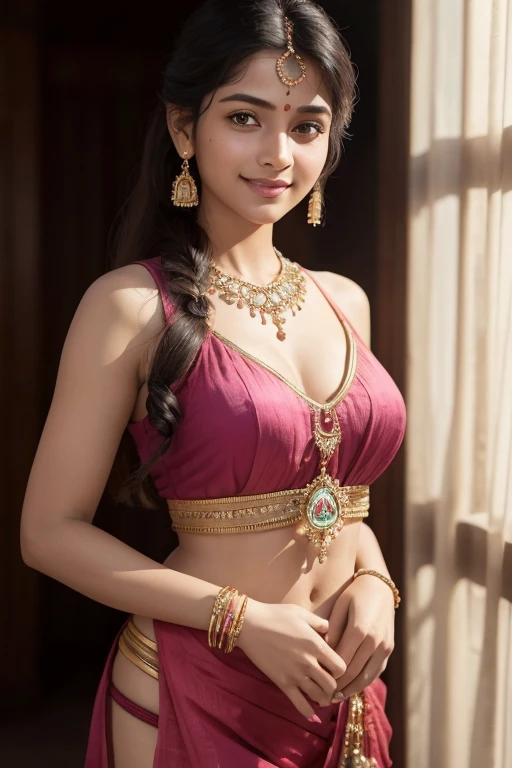 Realistic Indian Woman, Standing, Light Background, Rim Right, Key Light

Realistic depiction of an Indian woman, gracefully posing with a radiant smile, donning a vibrant pink and black tank top. The subtle play of shadows and the soft glow from the key light create an ethereal aura around her, accentuating the intricate details of her traditional jewelry and the delicate texture of her skin. The background, bathed in soft light, subtly fades away, leaving the woman as the undeniable focal point of this masterpiece. This high-resolution image, rendered in 8K, showcases the woman's captivating beauty and her impe