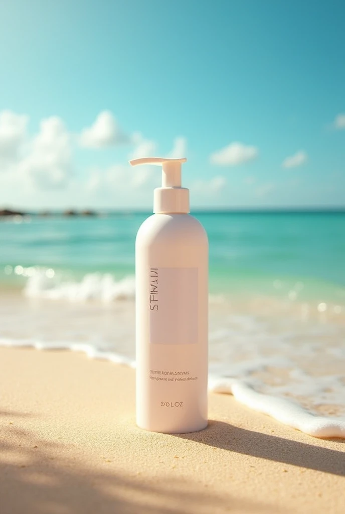 Photo of body lotion label on the beach