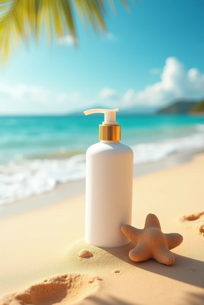 Photo of body lotion label on the beach