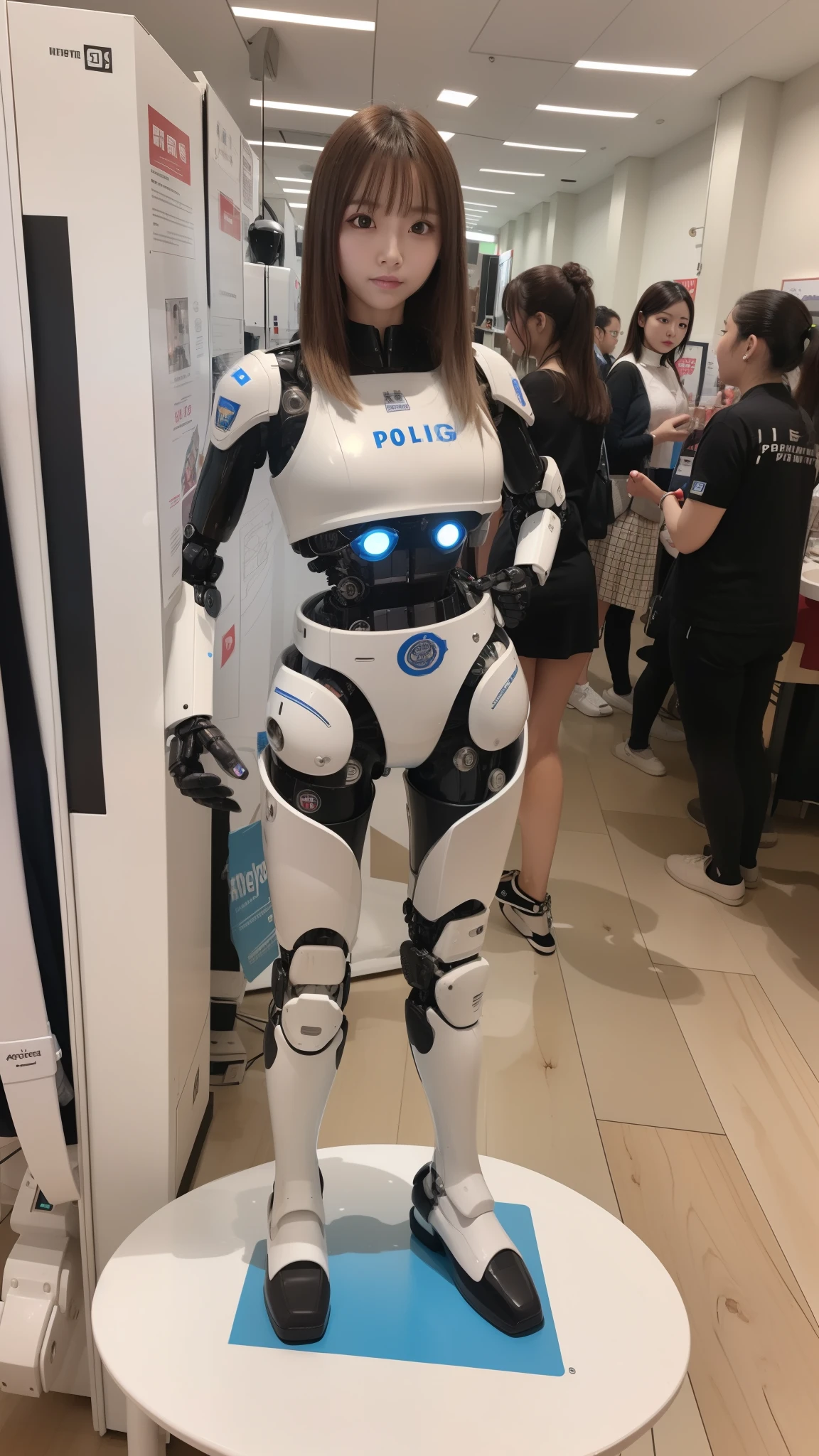 one robot woman, hyperdetailed face, Super well-formed face, armored robot, Police, robot, perfect-female-robot, perfect-mechanical-body