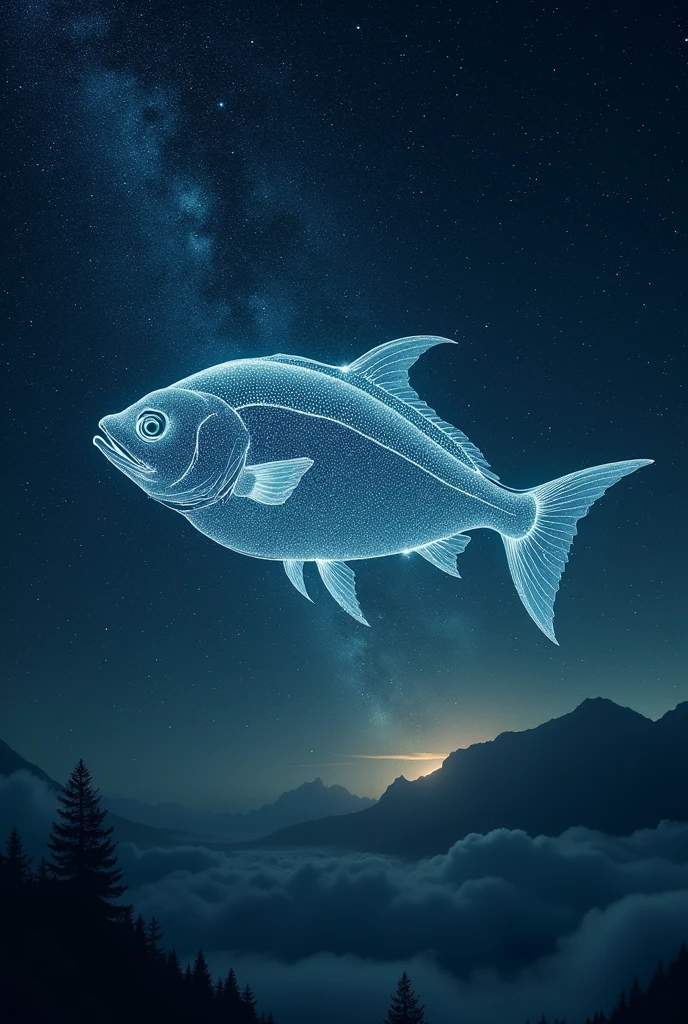 (RAW photo, realistic photo, high quality, masterpiece), sky photo, Starry Sky, stars in the sky,  Starry Sky form the outline of big fish in the sky, fishing 