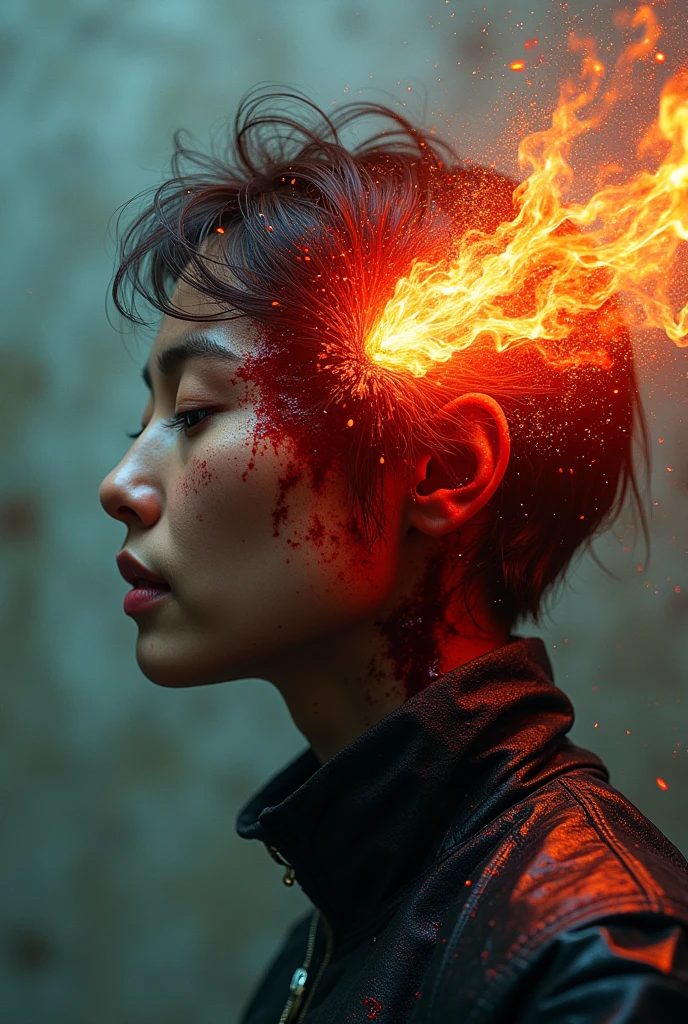 (masterpiece), (4k), (fujiflm), (canoncamera), (16k), Visually captivating artwork, with skillful use of color, composition, and light. Innovative artwork, showcasing unique and imaginative concepts. (bullet shot through the head and bleed), (gore) (acceleration bullet slo-mo) Emotionally resonant artwork, effectively conveying a narrative. Momentum-aligned artwork, reflecting a sense of movement and progress. Skillfully crafted artwork, demonstrating meticulous detail and technique.