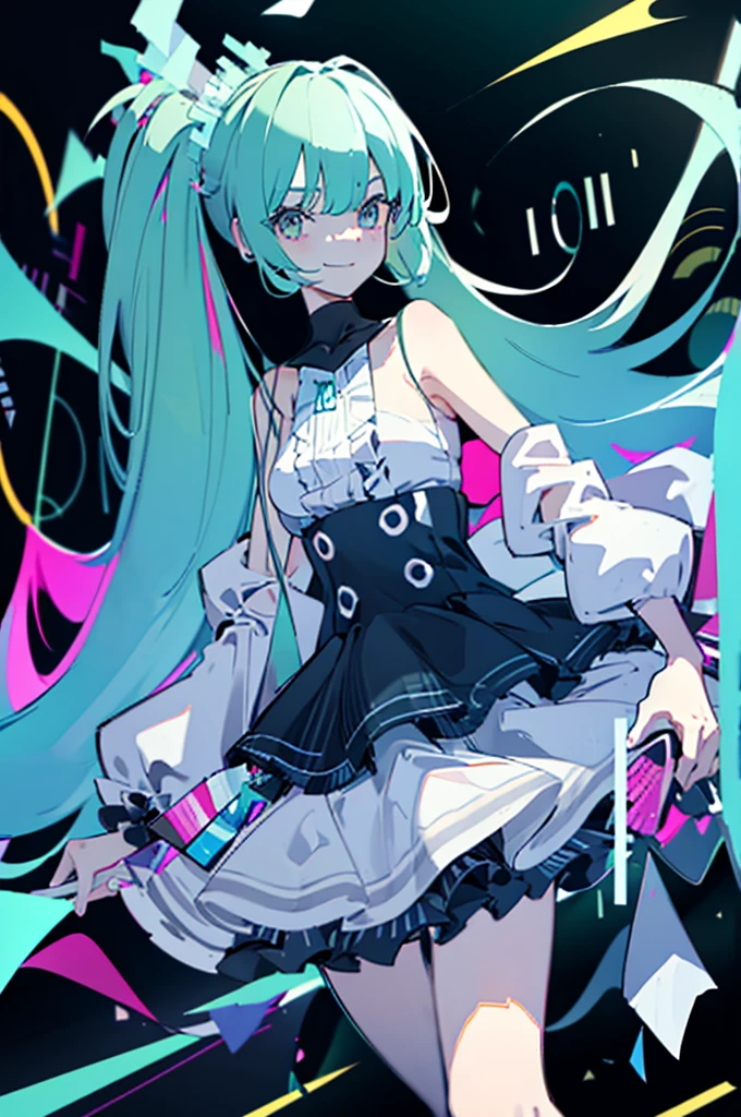 ((masterpiece:1.4、Highest quality))((Highest quality)), ((masterpiece)), Official Art　Unity　8k　hatsune miku　hatsune mikuコスプレ　smile　Twittail Hair　Very long hair　Aqua Hair　eye shadow、SFW、(Medium Shot:1.5)、Crimson Eyes、(Black Lycra Pantyhose:0.8)、、Red dress、Shoulder out、Witch Hat、Cape、Asymmetrical legwear、Belt Information