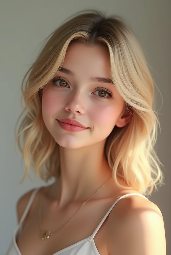 a blonde woman, cute, 2, realistic