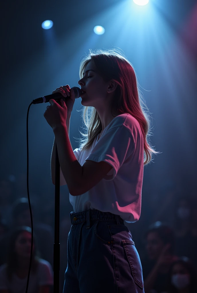 girl singing with microphone