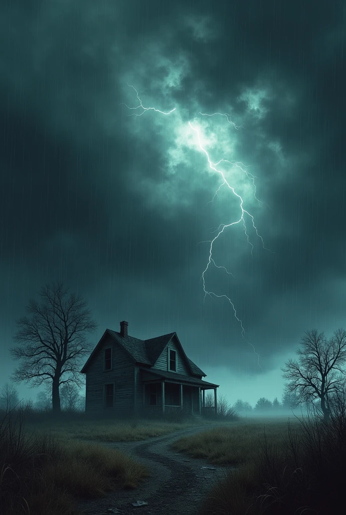 dark and cloudy sky with strong wind around a house