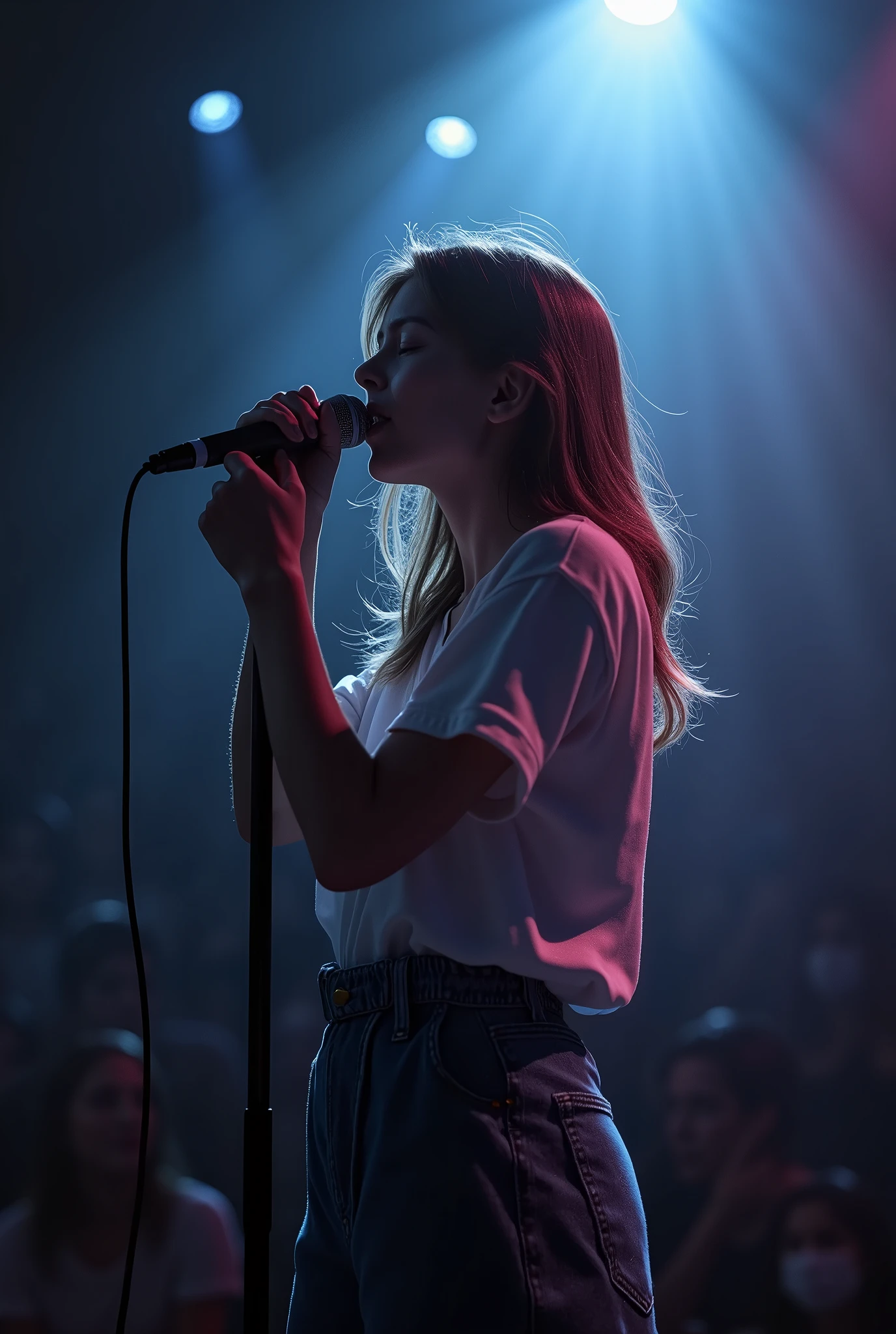 girl singing with microphone