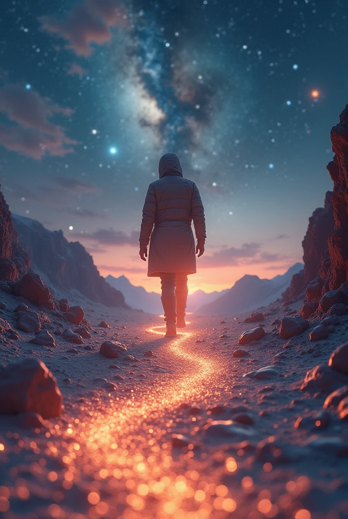 Imagine that you are at the outer space, yet the same time it isn't
The sky is galaxy and star beyond but the ground... it feels weird... the ground was made with star dust, soft ones, but when you step on it, it became solid like the ground you step on earth