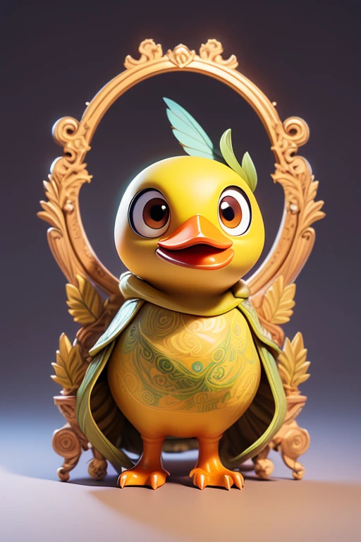 Create a picture of a little duckling monster., The image should be sharp and detailed, with beautiful colors. Exotic patterns. With arms, leg, eyes, mouth, พื้นหลังสีlegว