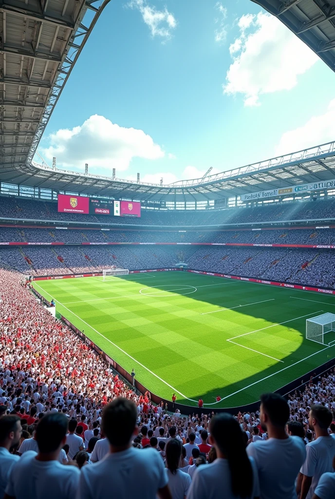 Create a football stadium background so that fans have white shirts
