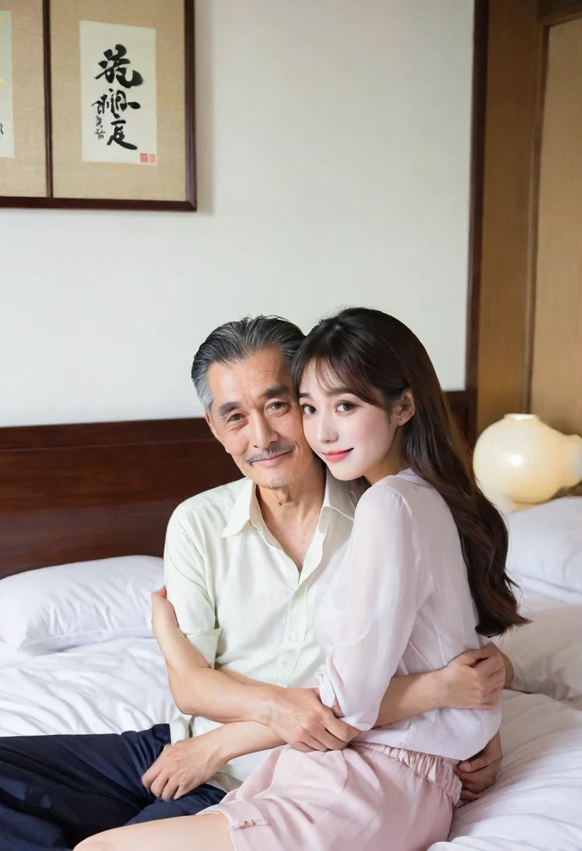 Long Hair, 20 year old young wife、Stylish, smart and youthful at 5々old Father-in-law、Hugging on the bed、Forbidden Sex、My son's absence、Full of erotic、Secret Relationship、Forbidden Eros
