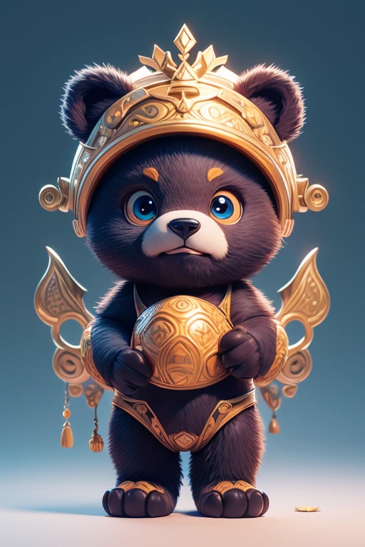 Create a picture of a little bear monster., The image should be sharp and detailed, with beautiful colors. Exotic patterns. With arms, leg, eyes, mouth, พื้นหลังสีlegว
